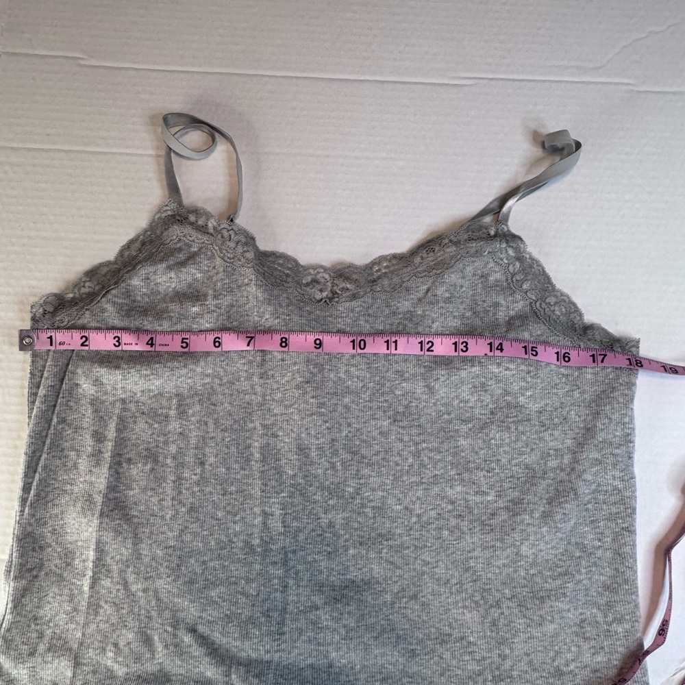 Faded Glory Gray Ribbed Lace Trim Cami Tank Top XL Stretch Cotton - Picture 7 of 9
